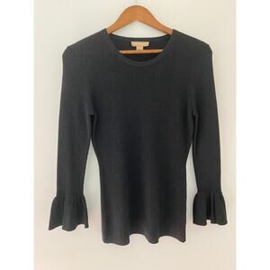 Michael Kors Collection Black Metallic Long Bell Sleeve Sweater Top M Italian